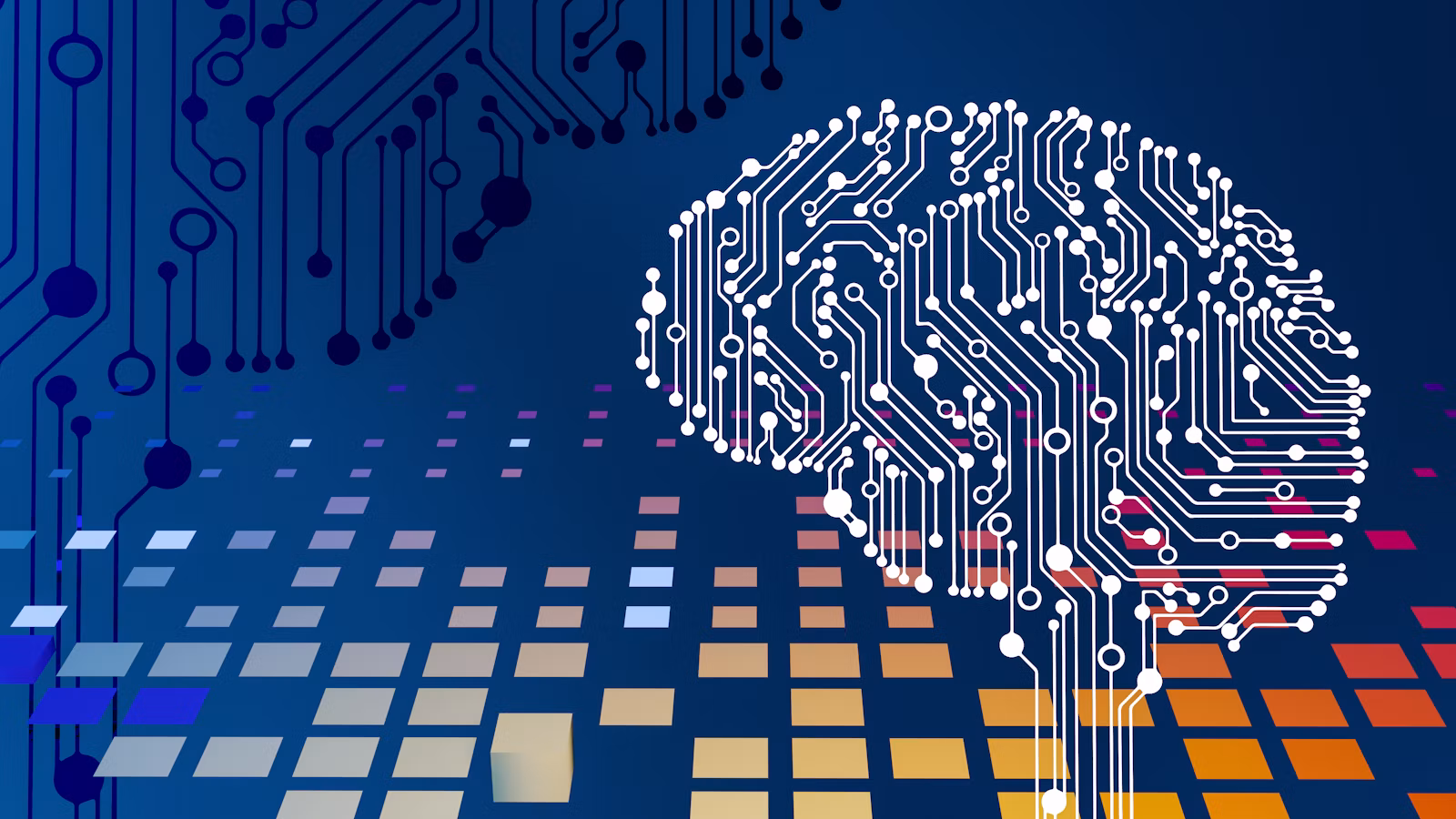 Circuit board with a brain representing machine learning threat detection